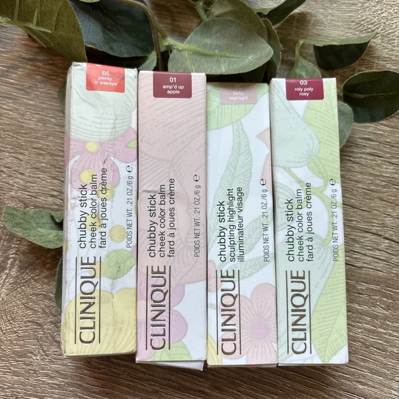 ~ CLINIQUE ~ Other - LOT OF 4 CLINIQUE CHUBBY STICK CHEEK HEFTY HIGHLIGHT Amp'd Up Apple Papaya Roly